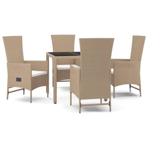 Spisebordssæt til haven 5 dele med hynder polyrattan beige