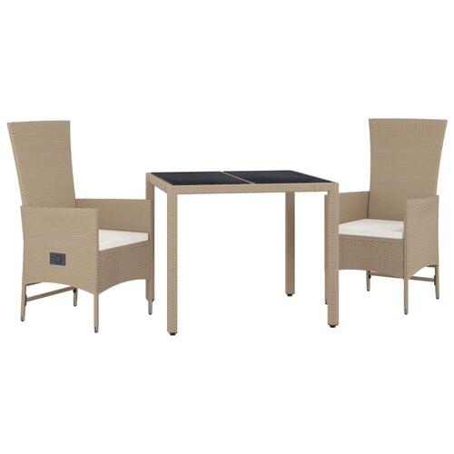 Spisebordssæt til haven 3 dele med hynder polyrattan beige