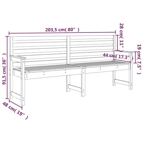 Havebænk 203,5x48x91,5 cm massivt fyrretræ