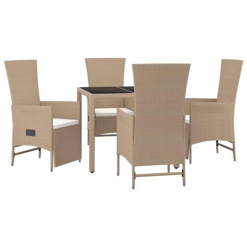 Spisebordssæt til haven 5 dele med hynder polyrattan beige