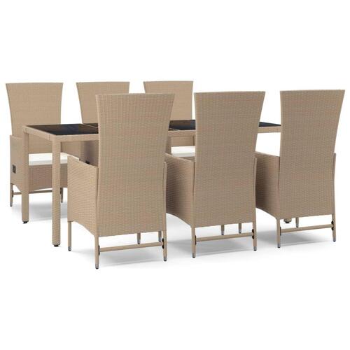 Spisebordssæt til haven 7 dele med hynder polyrattan beige