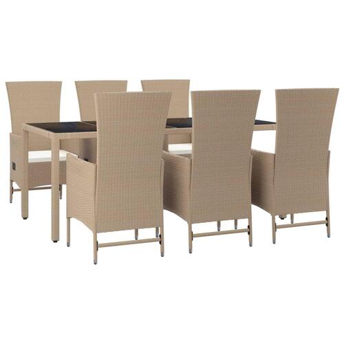 Spisebordssæt til haven 7 dele med hynder polyrattan beige