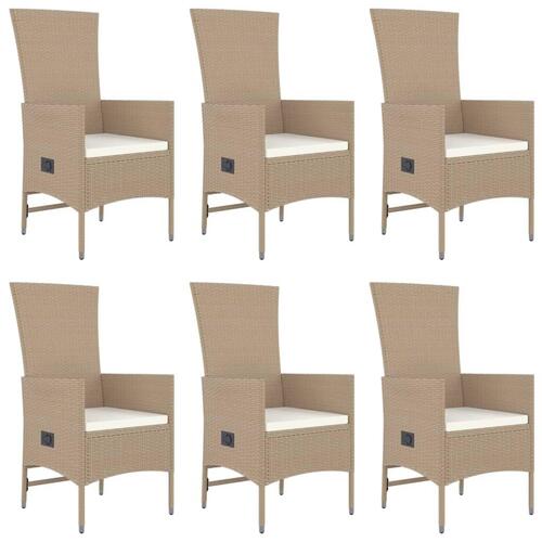 Spisebordssæt til haven 7 dele med hynder polyrattan beige