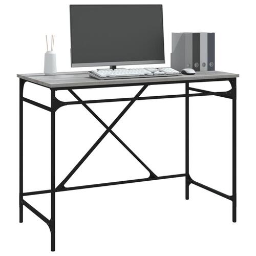 Skrivebord 100x50x75 cm konstrueret træ og jern grå sonoma-eg