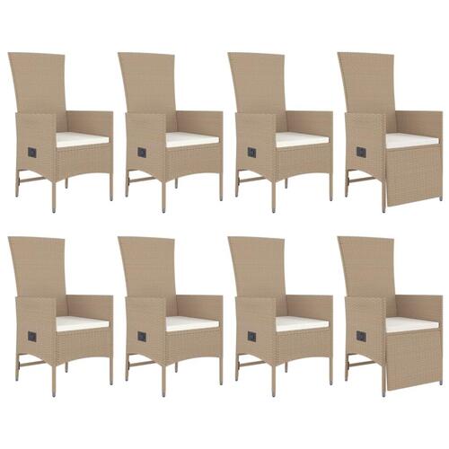 Spisebordssæt til haven 9 dele med hynder polyrattan beige