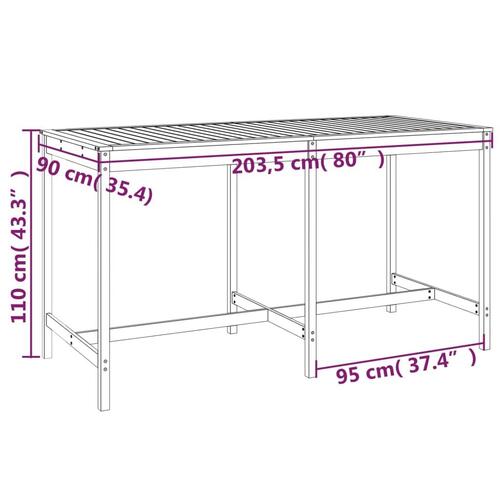 Havebord 203,5x90x110 cm massivt fyrretræ grå