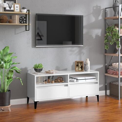 Tv-bord 100x34,5x44,5 cm konstrueret træ hvid højglans