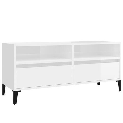 Tv-bord 100x34,5x44,5 cm konstrueret træ hvid højglans