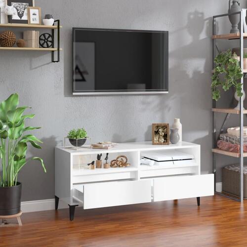 Tv-bord 100x34,5x44,5 cm konstrueret træ hvid højglans