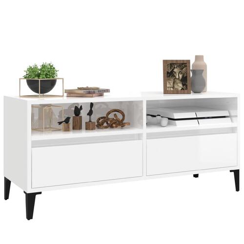 Tv-bord 100x34,5x44,5 cm konstrueret træ hvid højglans