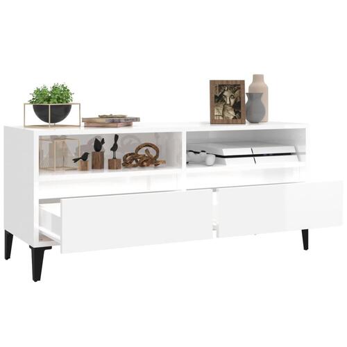 Tv-bord 100x34,5x44,5 cm konstrueret træ hvid højglans