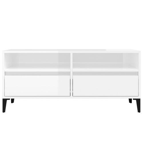 Tv-bord 100x34,5x44,5 cm konstrueret træ hvid højglans