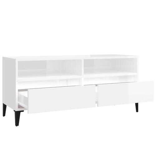 Tv-bord 100x34,5x44,5 cm konstrueret træ hvid højglans