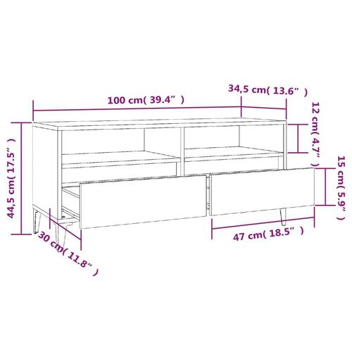 Tv-bord 100x34,5x44,5 cm konstrueret træ hvid højglans
