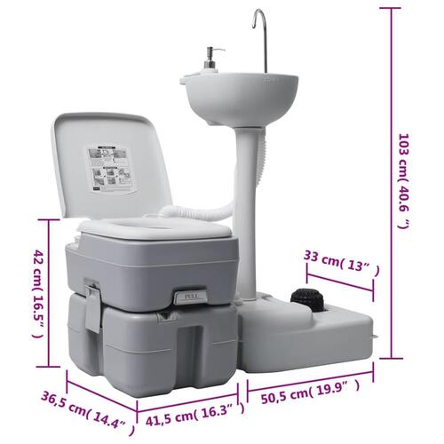 Transportabelt campingtoilet og håndvask med vandbeholder