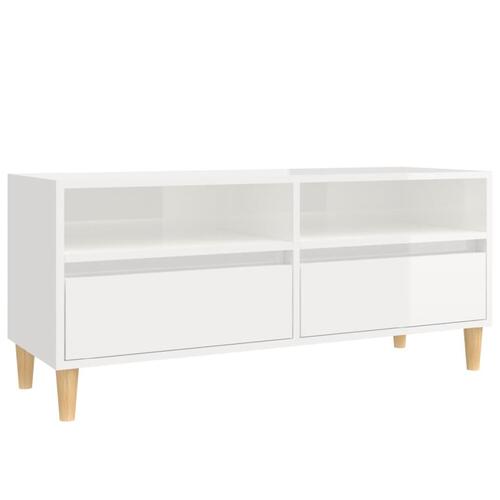 Tv-bord 100x34,5x44,5 cm konstrueret træ hvid højglans