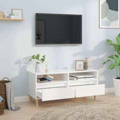 Tv-bord 100x34,5x44,5 cm konstrueret træ hvid højglans