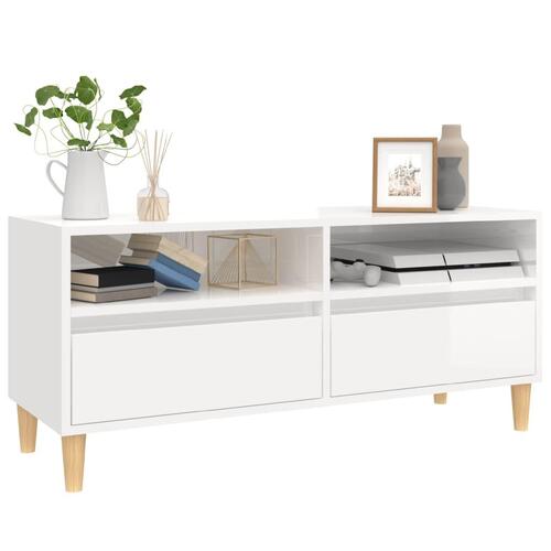 Tv-bord 100x34,5x44,5 cm konstrueret træ hvid højglans