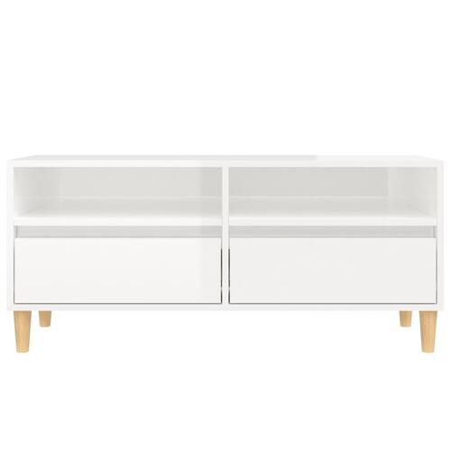 Tv-bord 100x34,5x44,5 cm konstrueret træ hvid højglans
