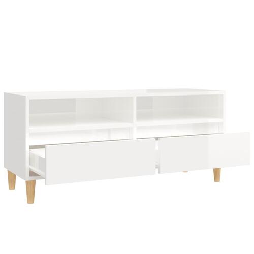 Tv-bord 100x34,5x44,5 cm konstrueret træ hvid højglans