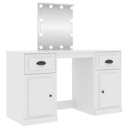 Makeupbord med LED-lys 130x50x132,5 cm hvid