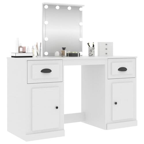 Makeupbord med LED-lys 130x50x132,5 cm hvid