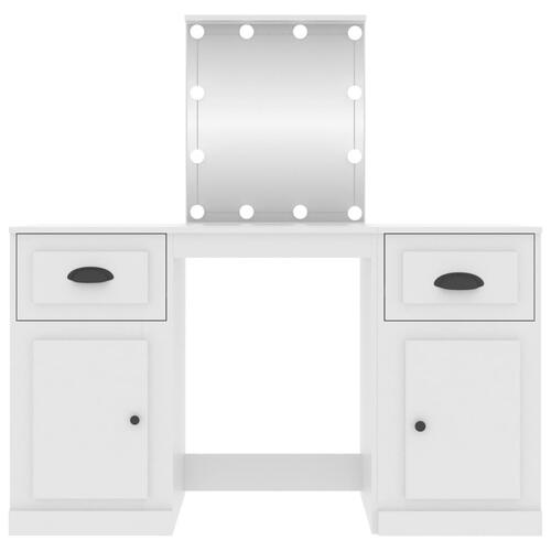 Makeupbord med LED-lys 130x50x132,5 cm hvid