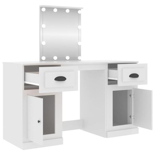 Makeupbord med LED-lys 130x50x132,5 cm hvid