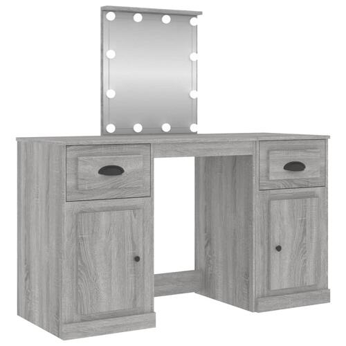 Makeupbord med LED-lys 130x50x132,5 cm grå sonoma-eg