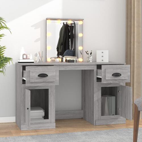 Makeupbord med LED-lys 130x50x132,5 cm grå sonoma-eg