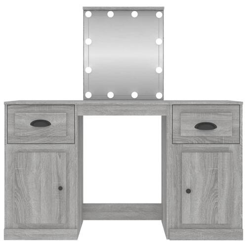 Makeupbord med LED-lys 130x50x132,5 cm grå sonoma-eg