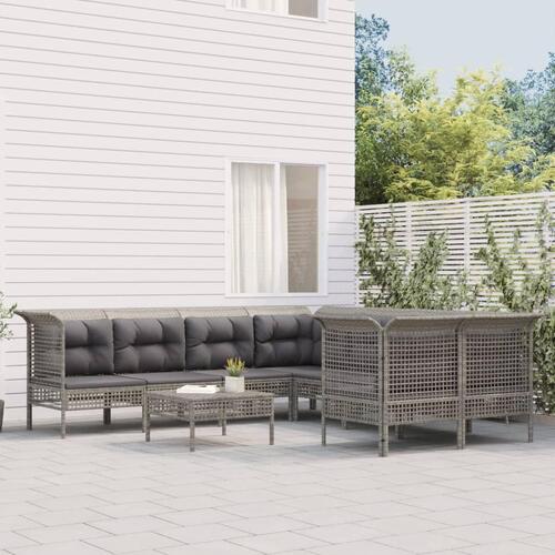 Loungesæt til haven 8 dele med hynder polyrattan grå