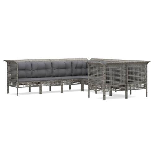 Loungesæt til haven 8 dele med hynder polyrattan grå