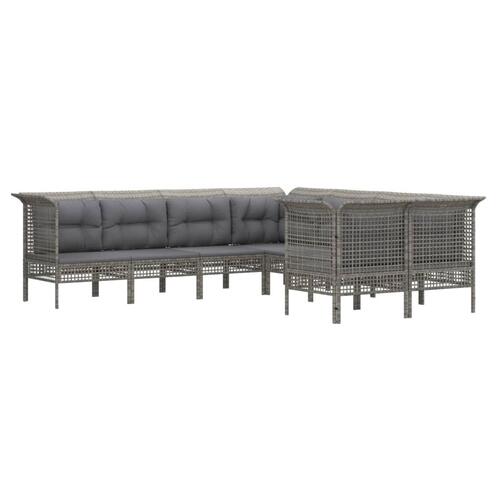 Loungesæt til haven 8 dele med hynder polyrattan grå