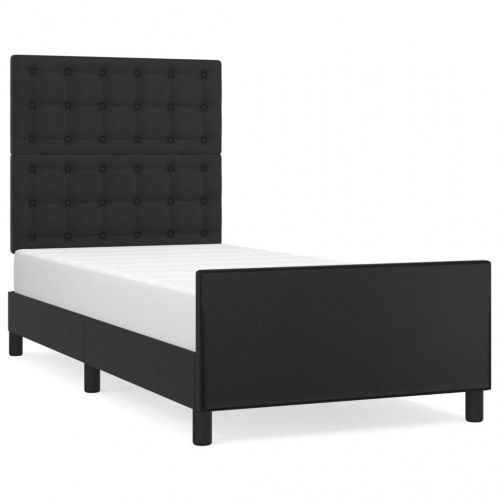 Sengeramme med sengegavl 90x190 cm - kunstlæder, sort