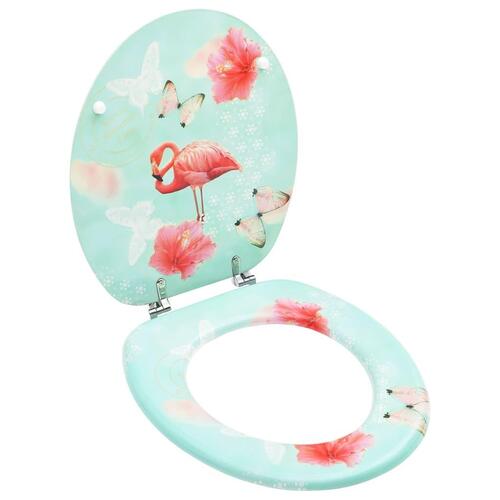 Toiletsæde med låg MDF flamingodesign