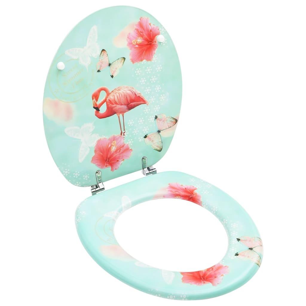 Toiletsæde med låg MDF flamingodesign