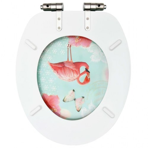 Toiletsæde med soft close - MDF, justerbare hængsler, flamingodesign