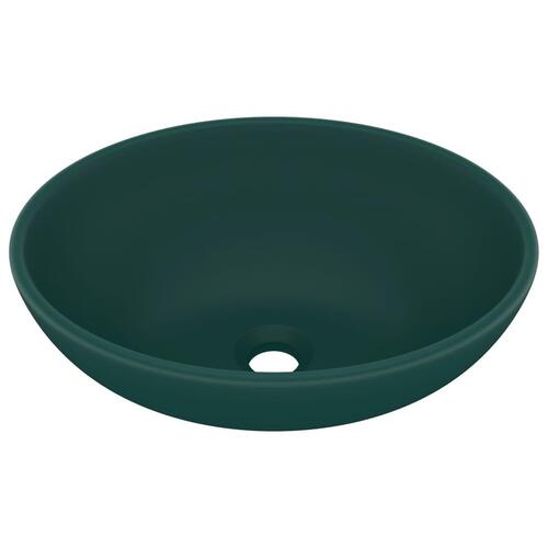 Luksuriøs håndvask 40x33 cm keramisk oval mat mørkegrøn