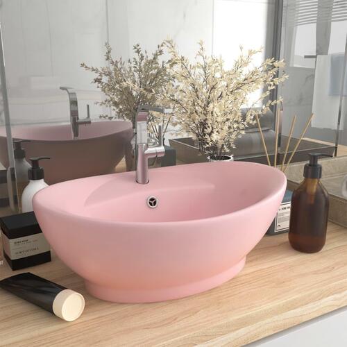 Luksuriøs håndvask med overløb 58,5x39 cm keramik oval mat pink