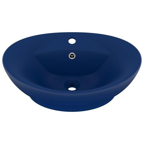 Luksuriøs håndvask overløb 58,5x39cm keramisk oval mat mørkeblå