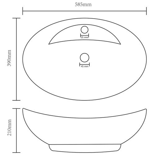 Luksuriøs håndvask overløb 58,5x39cm keramisk oval mat mørkeblå