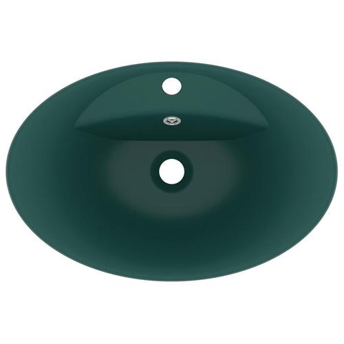 Håndvask med overløb 58,5x39 cm keramik oval mat mørkegrøn