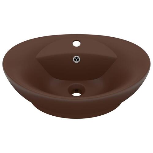 Luksuriøs håndvask overløb 58,5x39cm keramisk oval mat brun