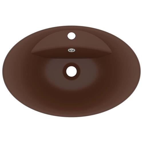 Luksuriøs håndvask overløb 58,5x39cm keramisk oval mat brun