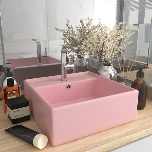 Luksuriøs håndvask overløb 41x41 cm keramik firkantet mat pink