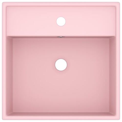 Luksuriøs håndvask overløb 41x41 cm keramik firkantet mat pink