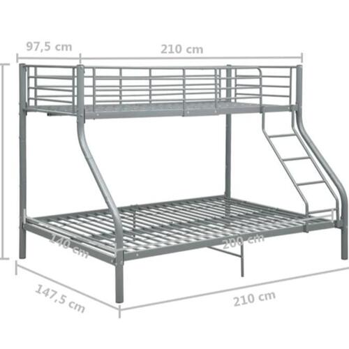 Sengestel til køjeseng 140x200 cm/90x200 cm metal grå