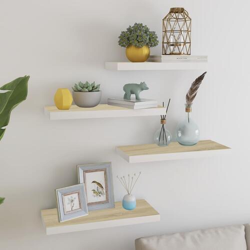Svævehylder 4 stk. 60x23,5x3,8 cm MDF egetræsfarve og hvid