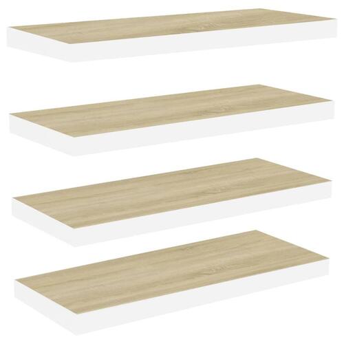 Svævehylder 4 stk. 60x23,5x3,8 cm MDF egetræsfarve og hvid
